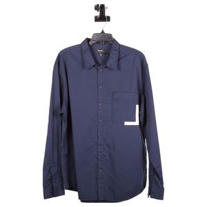 DKNY Mens Blue Long Sleeve Collared Button-Up Polo Size XL